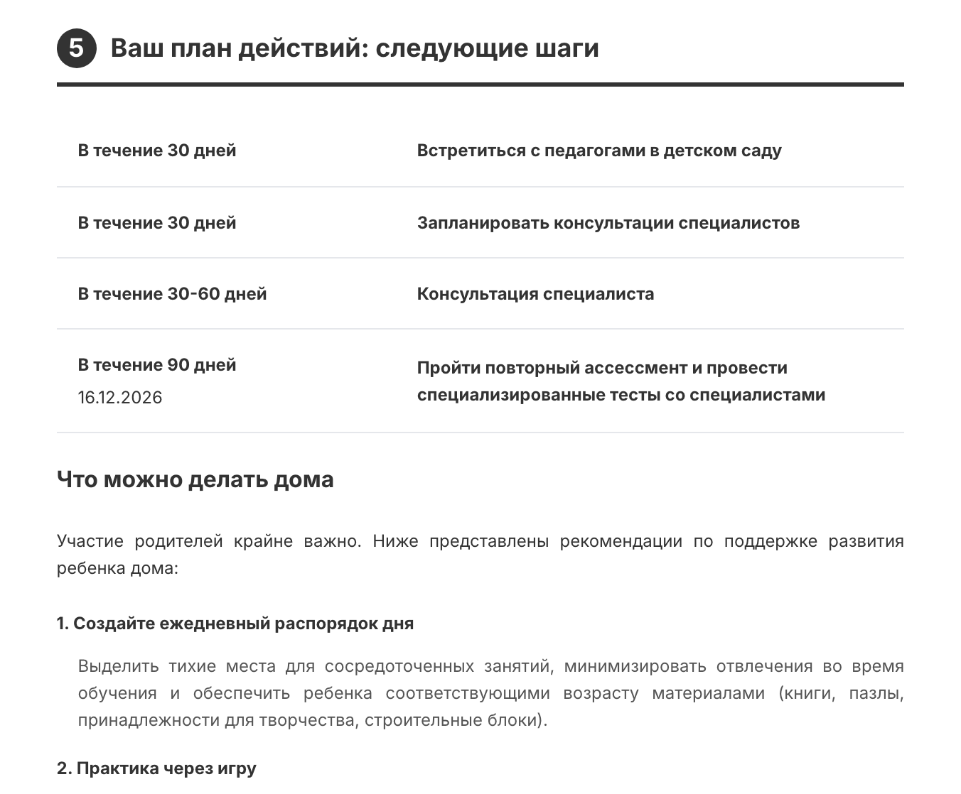 План поддержки, готовый к печати
